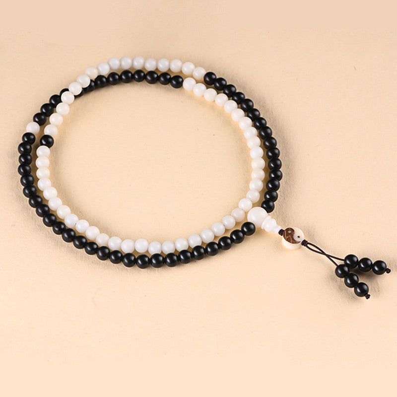 Buddha Stones Hebanowy Naszyjnik Ochronny YinYang Mala