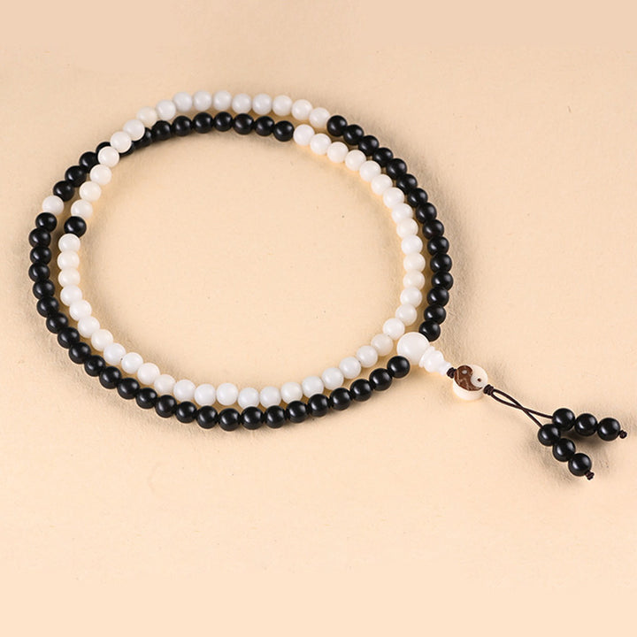 Buddha Stones Hebanowy Naszyjnik Ochronny YinYang Mala