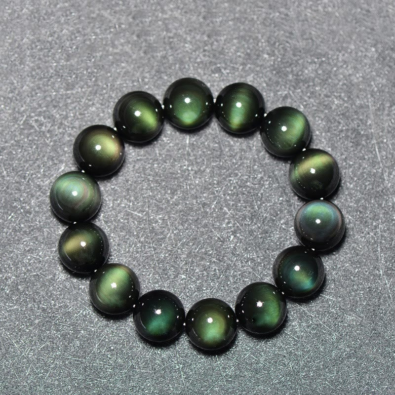 Bransoletka z naturalnego zielonego oka obsydianu z Buddha Stones