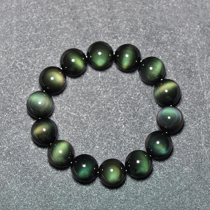 Bransoletka z naturalnego zielonego oka obsydianu z Buddha Stones