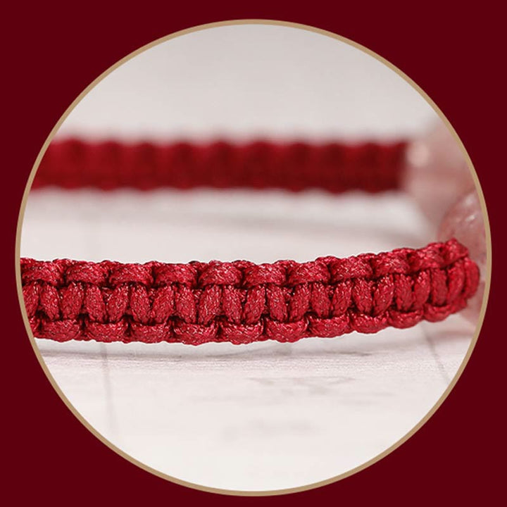 Buddha Stones Naturalny Kryształ Kwarcowy Truskawkowy Miłość Czerwona Bransoletka Tkana Sznurkiem Anklet