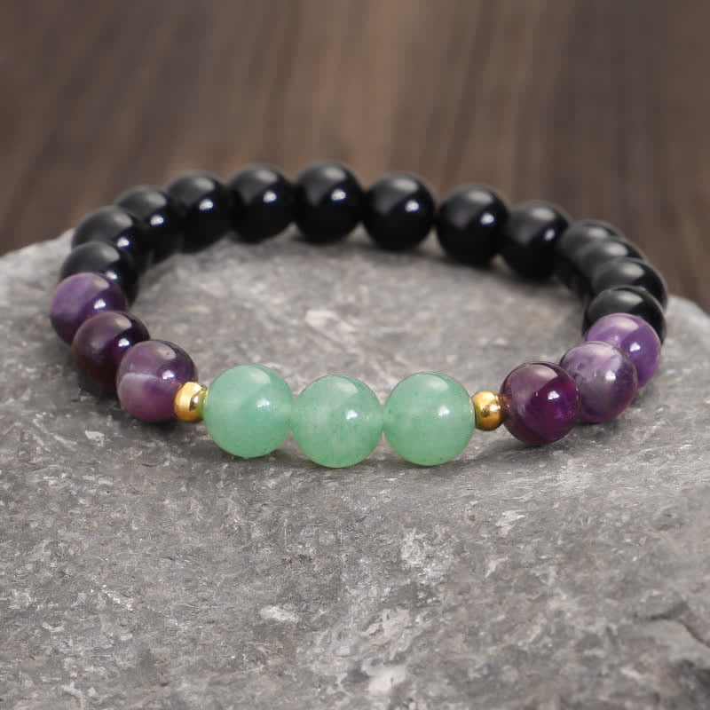 Buddha Stones 108 Mala Beads Ametyst Zielony Awenturyn Lotus Medytacyjna Bransoletka