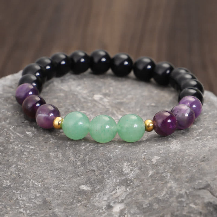Buddha Stones 108 Mala Beads Ametyst Zielony Awenturyn Lotus Medytacyjna Bransoletka