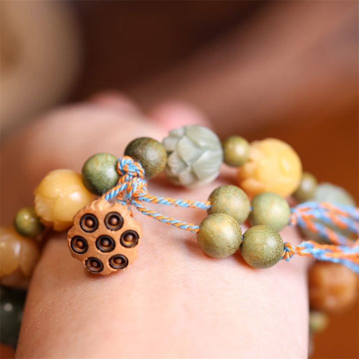 Bransoletka Buddha Stones Bodhi Seed Lotus Green Sandalwood Wisdom Harmony