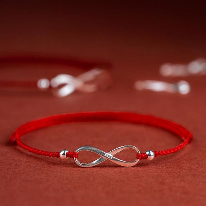 Buddha Stones 925 Srebro Sterlingowe Endless Knot Protection Luck Bransoletka z czerwonego sznurka Anklet
