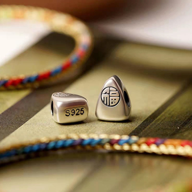 Buddha Stones 925 Srebro Sterlingowe Wzór Fu Zongzi Wielokolorowy Sznur Szczęścia Ręcznie Robiona Bransoletka Pleciona