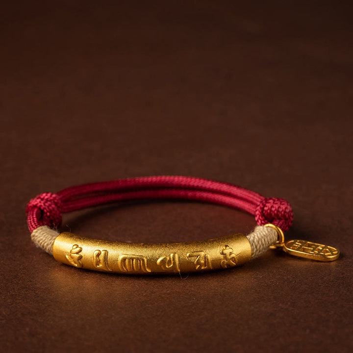 Buddha Stones 999 Srebro Sterlingowe Tybet Ręcznie Robione Om Mani Padme Hum Fu Charakter TopRank Charakter Szczęście Bransoletka Pleciona - Miedziany Om Mani Padme Hum - Czerwona lina (obwód nadgarstka 15-19 cm) - image 7