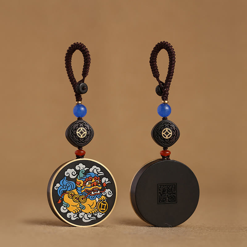 Buddha Stones PiXiu Miedziana Moneta Drewno Hebanowe Szczęście Przyciąga Bogactwo Brelok Dekoracja