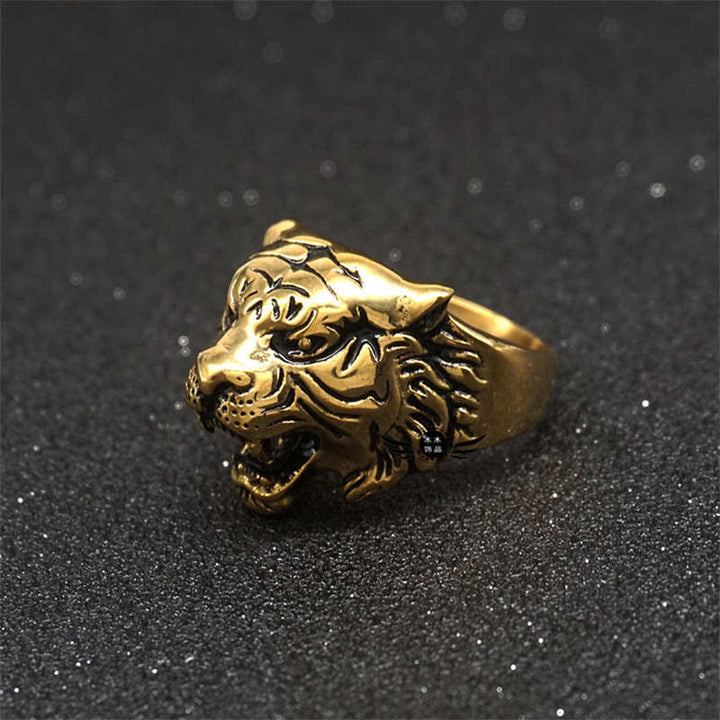 Pierścień męski Animal Tiger Head Titanium Steel Balance Calm Punk Rock Biker