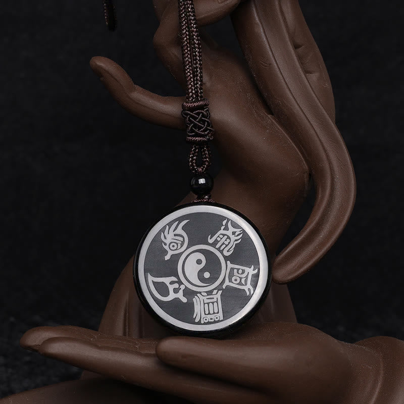 Buddha Stones Czarny Obsydian Taoizm Pięć Świętych Gór Dziewięcioznakowa Mantra Rzeźbiony Oczyszczający Naszyjnik Wisiorek Yin Yang - image 10