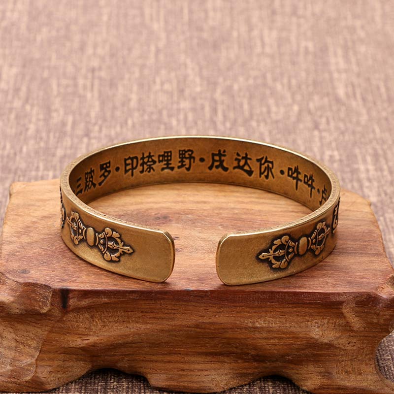 Buddha Stones Tybetańskie Mahāpratisarā Mantra Sanskryt Miedź Mosiądz Uzdrawiająca Bransoletka Bangle
