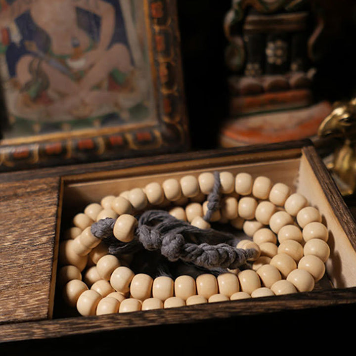 Buddha Stones 108 Mala Koraliki Abelia Biflora Drewno Odpędzające Złe Duchy Mala Nadgarstek