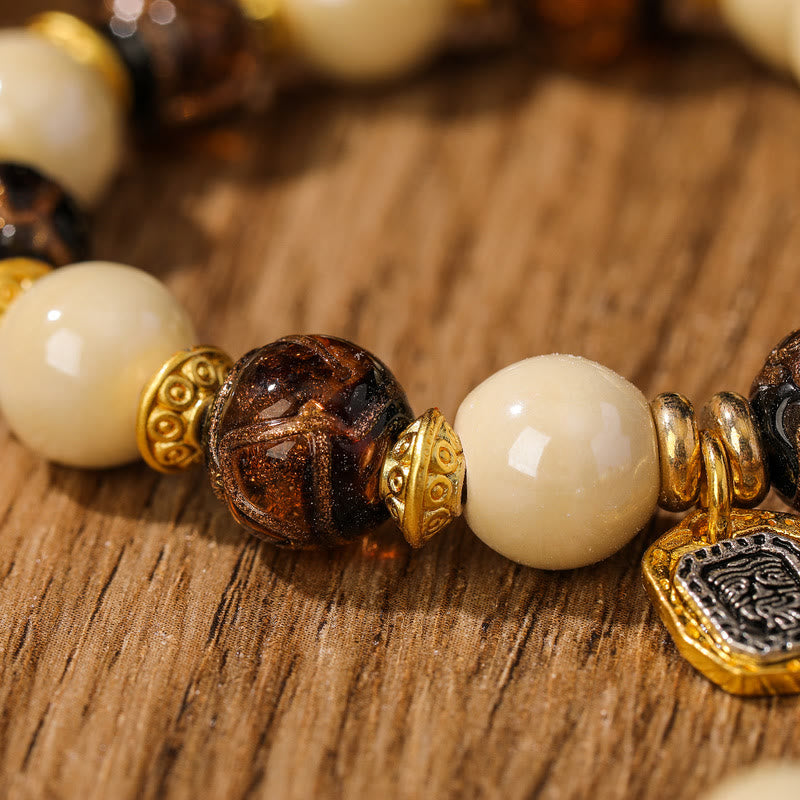Buddha Stones Tybetański Zakiram Bogini Bogactwa Charm Liuli Szkło Kadzidło Popiół Porcelanowy Koralik Ochrona Bransoletka