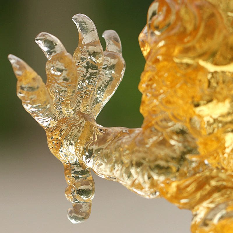 Buddha Stones Ręcznie Chińskie Zodiak Żółty Smok Liuli Kryształowe Dzieło Sztuki Szczęścia Ochrona Dekoracja Domu i Biura - image 4