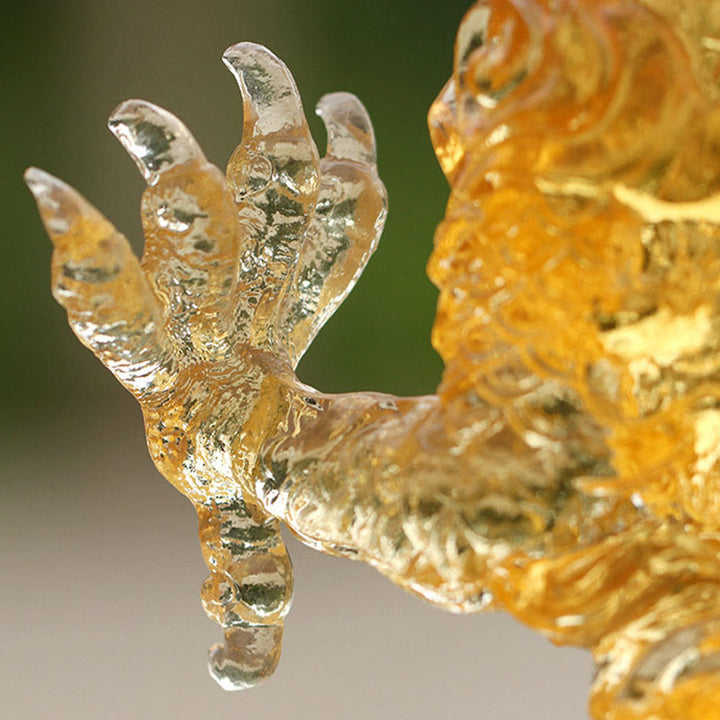 Buddha Stones Ręcznie Chińskie Zodiak Żółty Smok Liuli Kryształowe Dzieło Sztuki Szczęścia Ochrona Dekoracja Domu i Biura - image 4