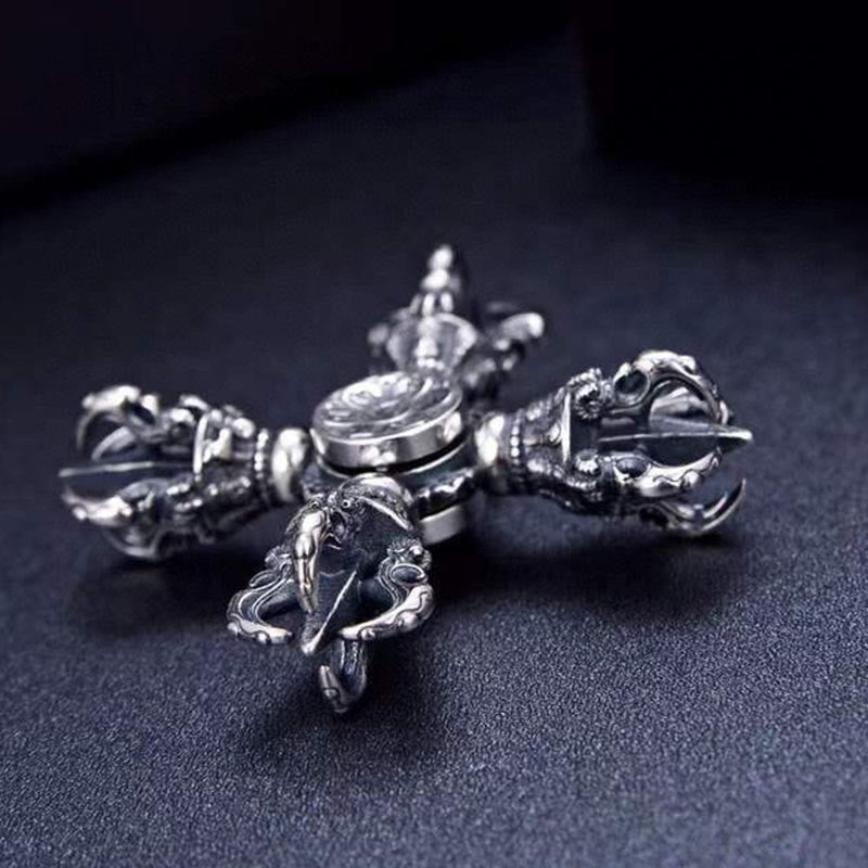 Buddha Stones Tybetańskie 925 Srebro Podwójne Dorje Wadżra Grawerowane Wisiorki Mocy Duchowej - image 3