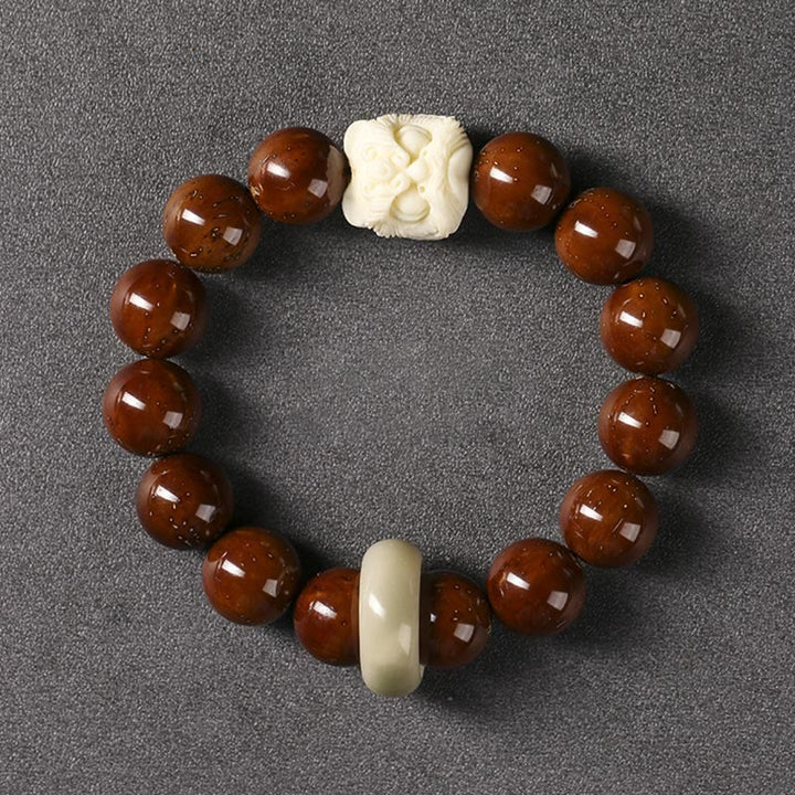 Bransoletka z Buddha Stones Fioletowe Nasiona Bodhi Tańczący Lew Mądrość