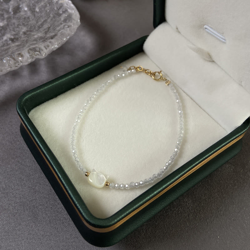 Buddha Stones 14K pozłacane Czarny Spinel Biały Kryształ Słodki Kot Tridacna Kamień Uzdrawiająca Bransoletka - image 13