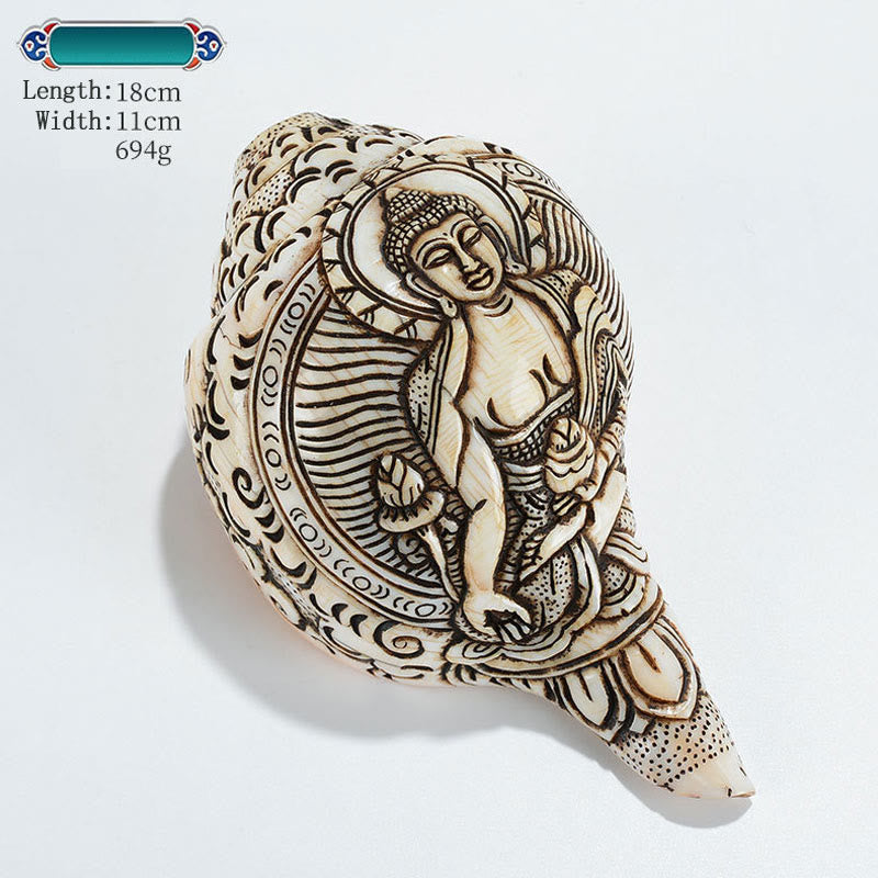 Tybetańska, ręcznie grawerowana dekoracja buddy Shankha Awalokiteśwary z muszli - Budda Medycyny 18*11cm - image 18