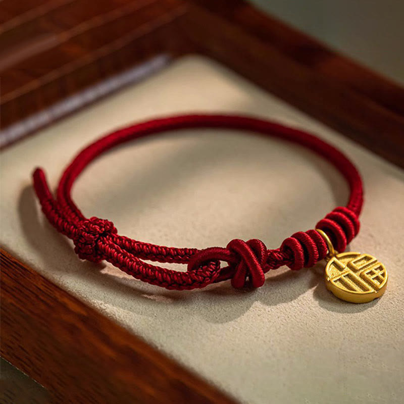 Buddha Stones Ręcznie robione Osiem Nici Pokoju Węzeł Fu Charakter Charm Szczęście Szczęście Bransoletka z Czerwonej Linii