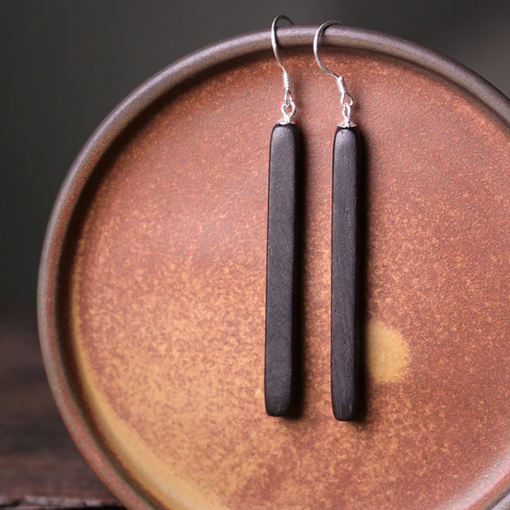 Kolczyki wiszące Buddha Stones 925 Sterling Silver Ebony Wood Texture Balance Peace - image 4