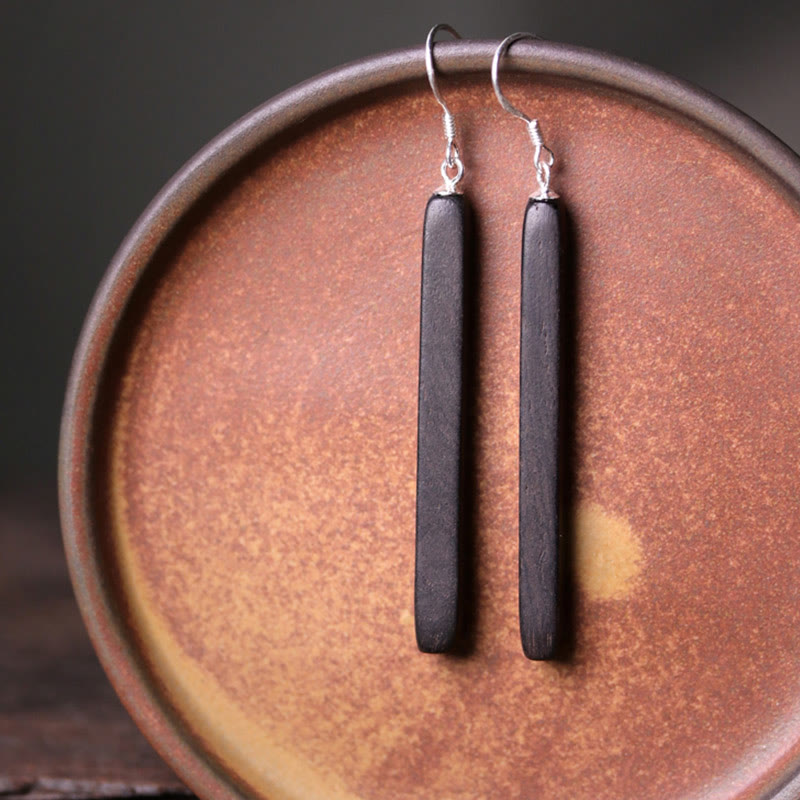 Kolczyki wiszące Buddha Stones 925 Sterling Silver Ebony Wood Texture Balance Peace