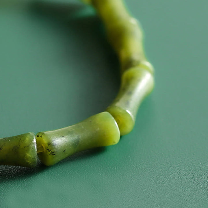Bransoletka Buddha Stones Green Bamboo Jade Pattern Luck Abundance