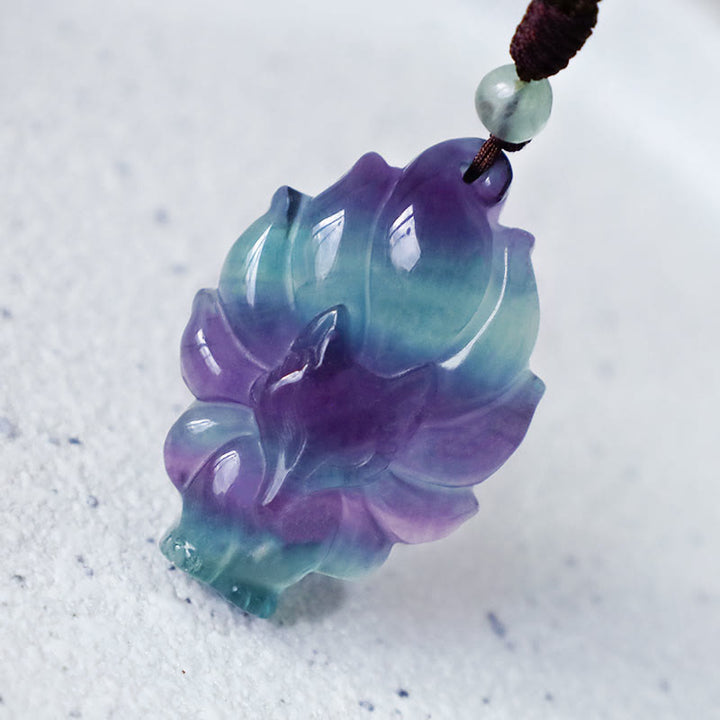 Buddha Stones Naturalny Fluoryt Złoty Połysk Obsydian Lis Wisiorek Ochrona Naszyjnik