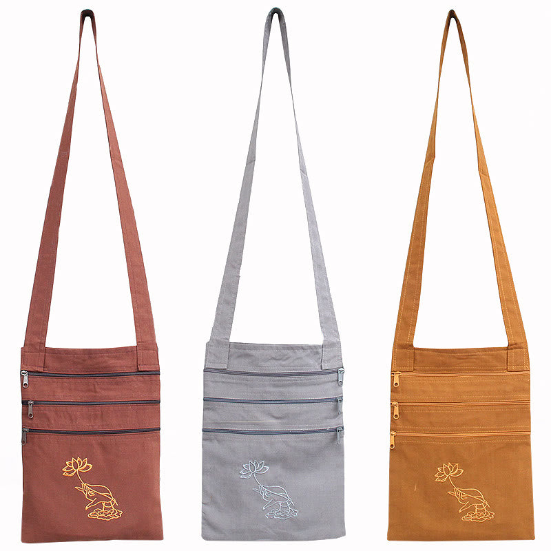 Spiritual Mind Practice Lotus Haftowana bawełniana torba na ramię Torba typu crossbody - image 0