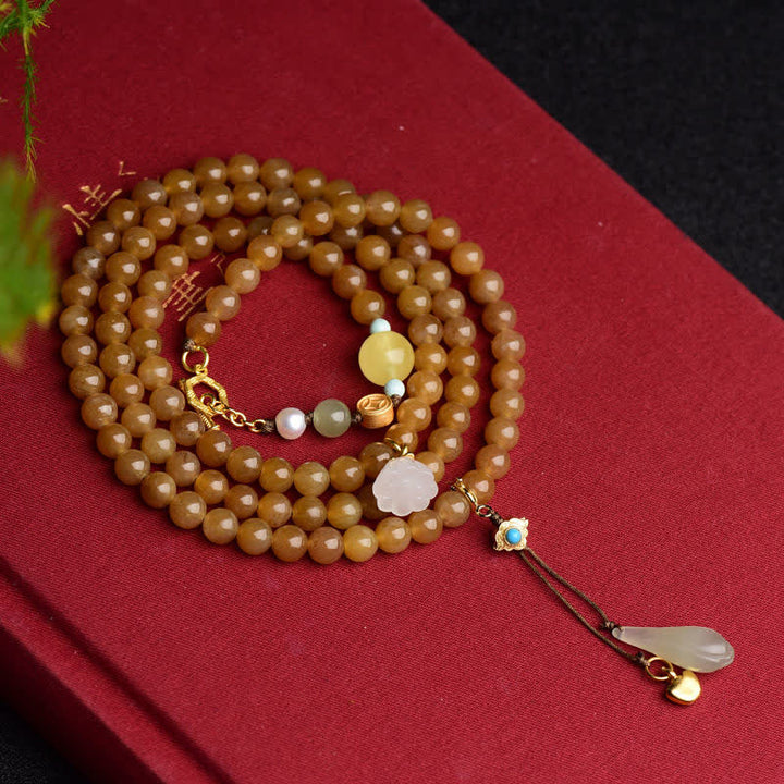 Naturalna bransoletka z perełkami Hetian Topaz Amber Lotus White Jade Success