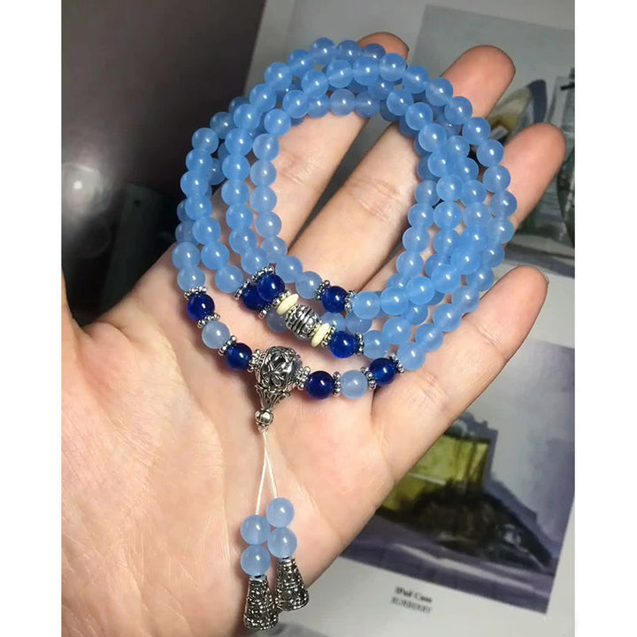 Buddha Stones 108 Koraliki Niebieski Kryształ Uzdrawiająca Bransoletka Mala