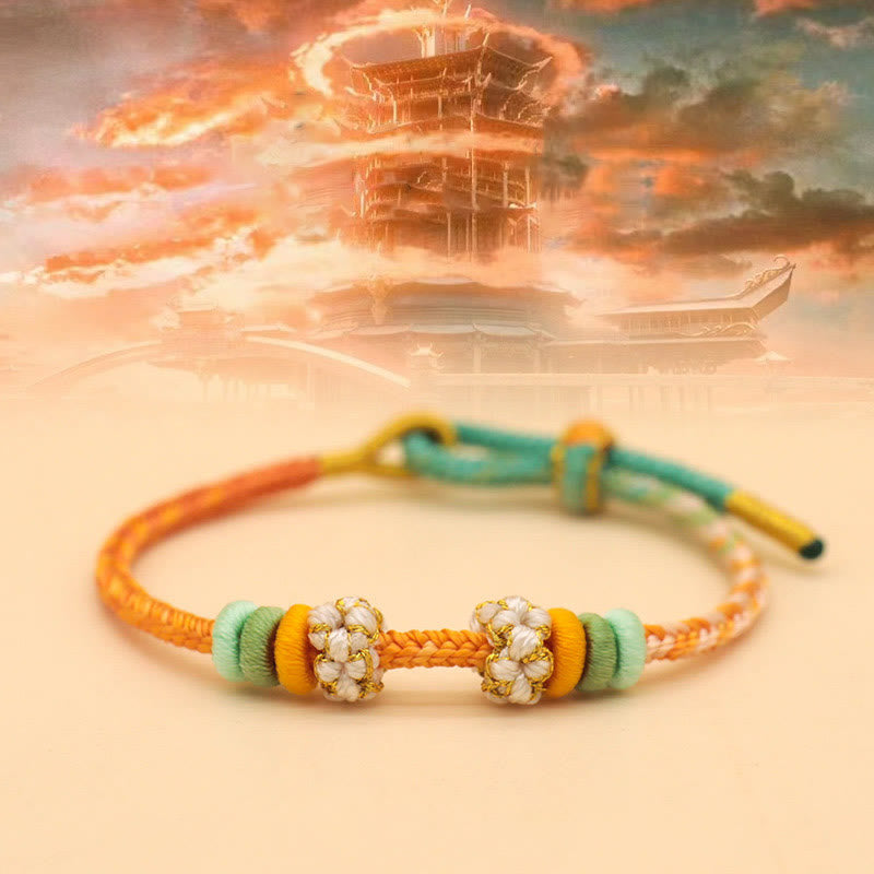 Buddha Stones ręcznie robione ośmionitkowe węzły pokoju, węzeł brzoskwiniowy, pleciona bransoletka ze sznurka szczęścia - Pomarańczowo-zielony (obwód nadgarstka 14-18 cm) - image 8
