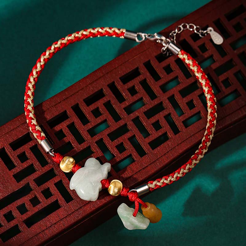 Buddha Stones Chiński Zodiak Jadeit Dobrobyt Czerwona Bransoletka Sznurkowa Anklet - Królik (rozmiar bransoletki/bransoletki na kostkę 19,5+4 cm) - image 7