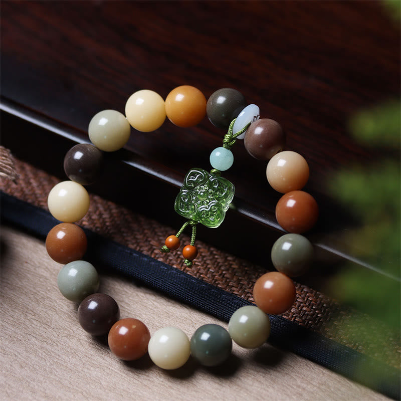 Buddha Stones Naturalne Wielokolorowe Gradientowe Nasiona Bodhi Liuli Szklana Bransoletka z Urokiem Pokoju