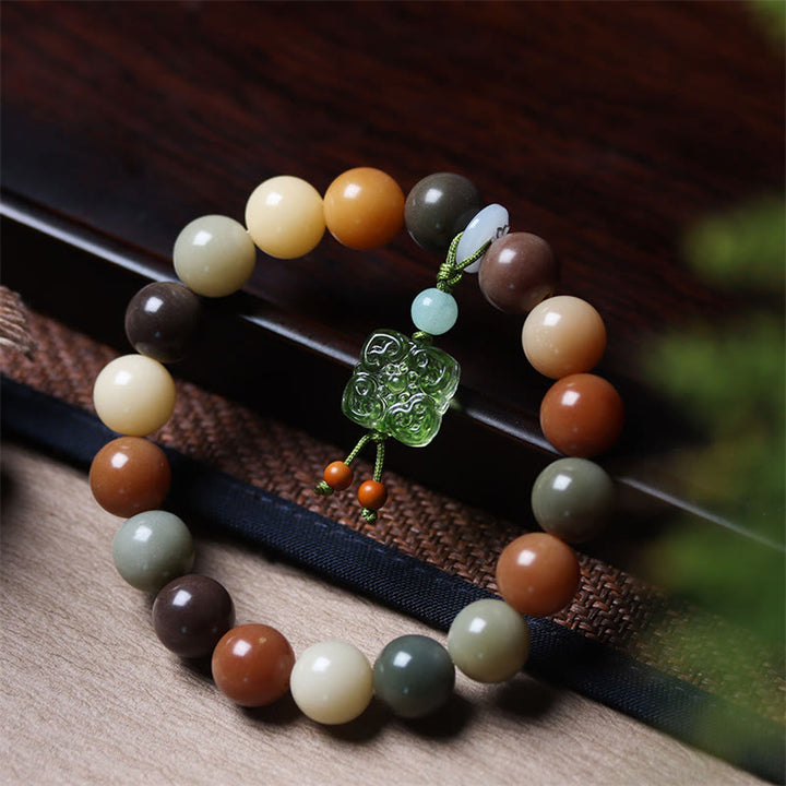Buddha Stones Naturalne Wielokolorowe Gradientowe Nasiona Bodhi Liuli Szklana Bransoletka z Urokiem Pokoju