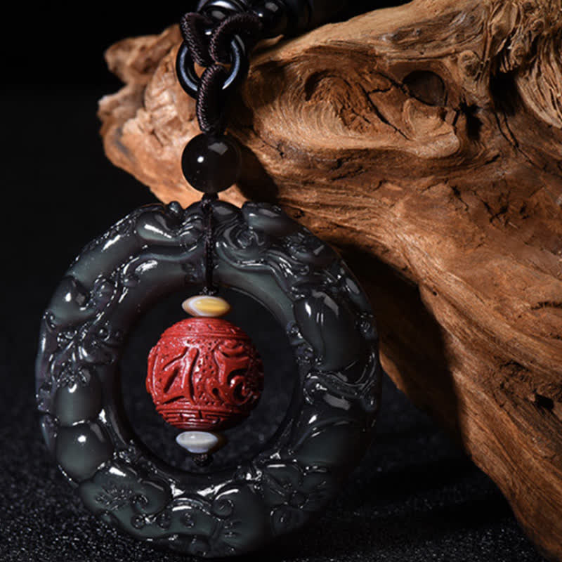 Buddha Stones FengShui Naturalny Tęczowy Obsydian PiXiu Cynober Uzdrawiający Naszyjnik Wisiorek - Tęczowy Obsydian (Miłość ♥ Pozytywna transformacja) - image 1