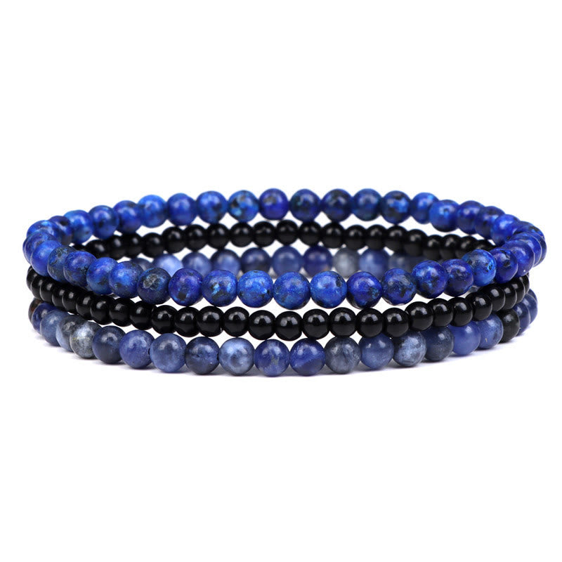 Buddha Stones 3 szt. Naturalny kamień kryształowy Wewnętrzny spokój duchowy bransoletka - 4 mm lazuryt, czarne szklane koraliki i sodalit (obwód nadgarstka 15-16 cm) - image 8