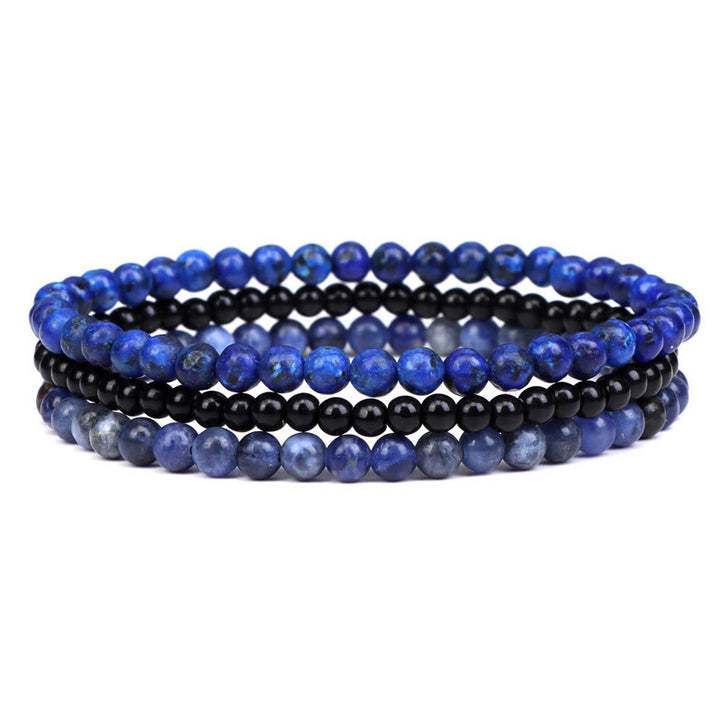 Buddha Stones 3 szt. Naturalny kamień kryształowy Wewnętrzny spokój duchowy bransoletka - 4 mm lazuryt, czarne szklane koraliki i sodalit (obwód nadgarstka 15-16 cm) - image 8