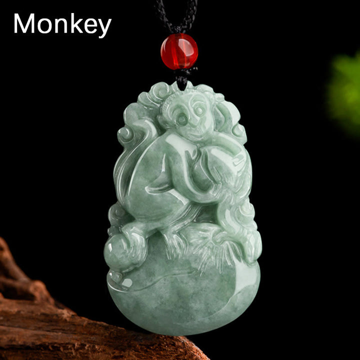 Buddha Stones Naturalny Zielony Jadeit 12 Chiński Zodiak Szczęście Dobrobyt Naszyjnik Wisiorek