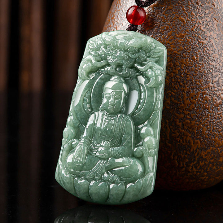 Buddha Stones Tathagata Budda Smok Jadeit Amulet Naszyjnik ze sznurka Spokój