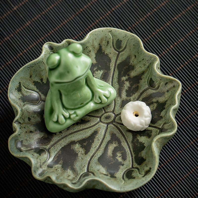 Buddha Stones Liść Medytacja Żaba Wzór Uzdrawiający Ceramiczny Kadzielnica Dekoracja