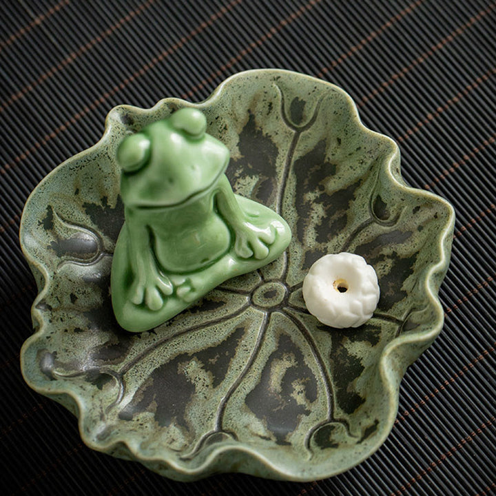 Buddha Stones Liść Medytacja Żaba Wzór Uzdrawiający Ceramiczny Kadzielnica Dekoracja