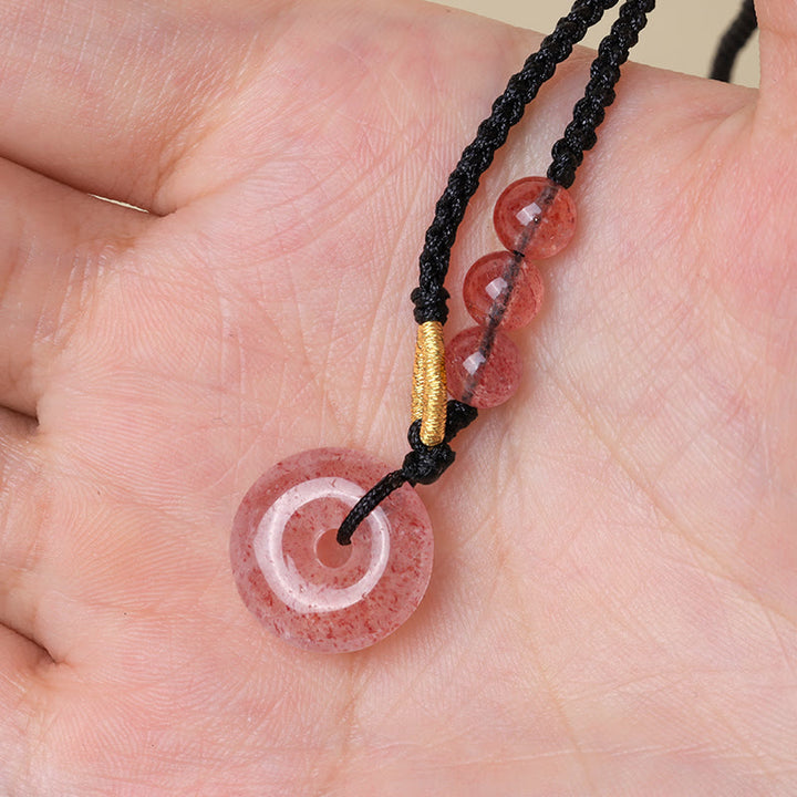 Buddha Stones Kwarc Truskawkowy Chalcedon Klamra Pokoju Naszyjnik Uzdrawiający Wisiorek