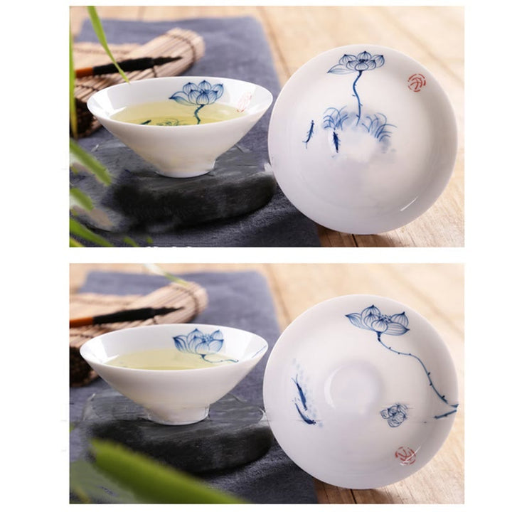 Buddha Stones Vintage Śliwkowa Orchidea Bambus Chryzantema Lotos Ryba Koi Ceramiczna Filiżanka Kung Fu Filiżanki do Herbaty