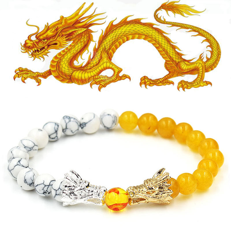 Bransoletka z koralików Buddha Stones White Turquoise Lava Rock Dragon Blessing