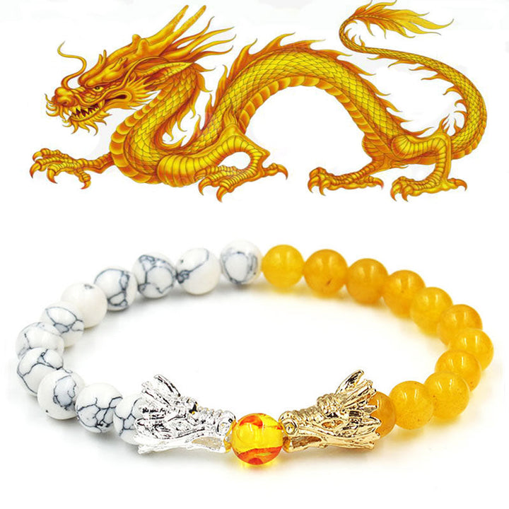 Bransoletka z koralików Buddha Stones White Turquoise Lava Rock Dragon Blessing