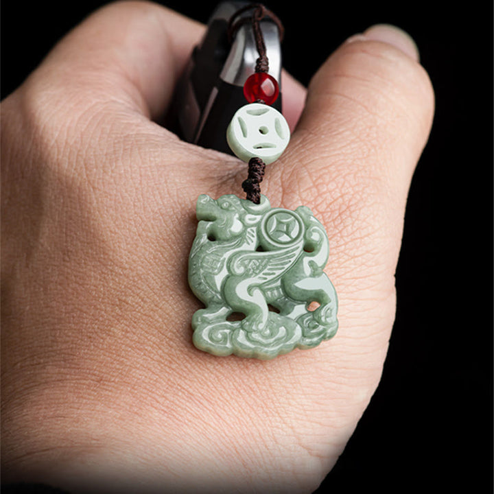 Buddha Stones Naturalny Jade Kirin Dobrobyt Telefon Wiszący Dekoracja