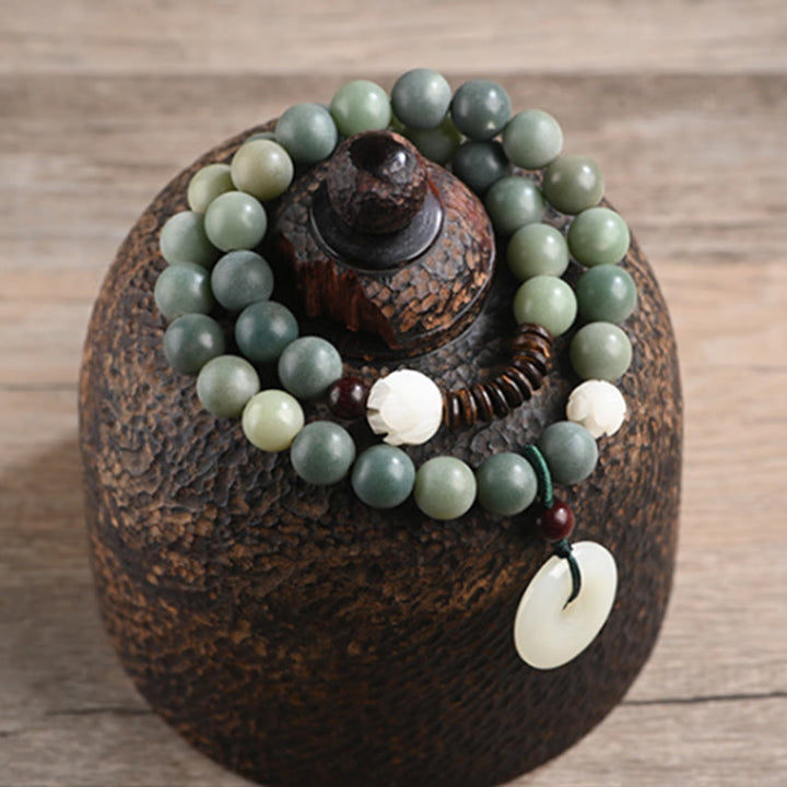 Bransoletka Buddha Stones Cyan Bodhi Nasiona Lotosu Jadeit Spokój Klamra Mądrość Podwójne Owijanie
