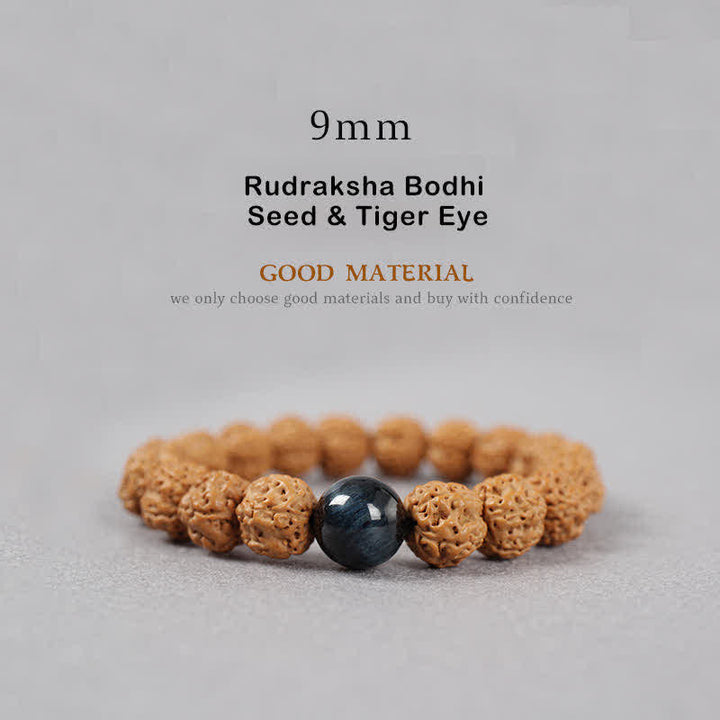 Buddha Stones Tybet Rudraksha Bodhi Nasiona Dzi Koralik Bursztyn Turkus Bransoletka Bogactwo - 9 mm - Nasiona Rudraksha Bodhi i Tygrysie Oko - image 9