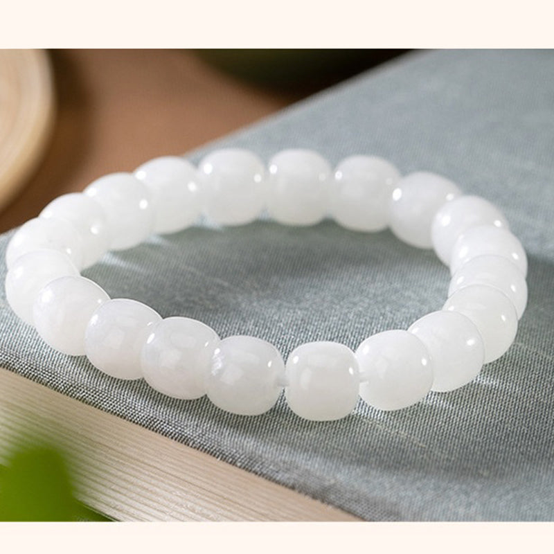 Bransoletka z białego jadeitu z Buddha Stones Hetian, błogosławieństwo szczęścia